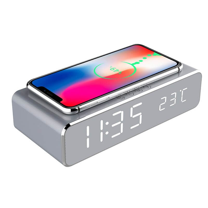 2-in-1 Wireless Charger Clock2-in-1 Wireless Charger Clock displays date and temperature with bright and clear LED lights. Displays time in both 12h/24h format, and shows indoor temperature in FHome Gadgetsgadgets4cribsGadgets4Cribs-1 Wireless Charger Clock